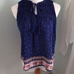 Rewind - Women’s Royal Blue Sleeveless Boho Tie-Front Top